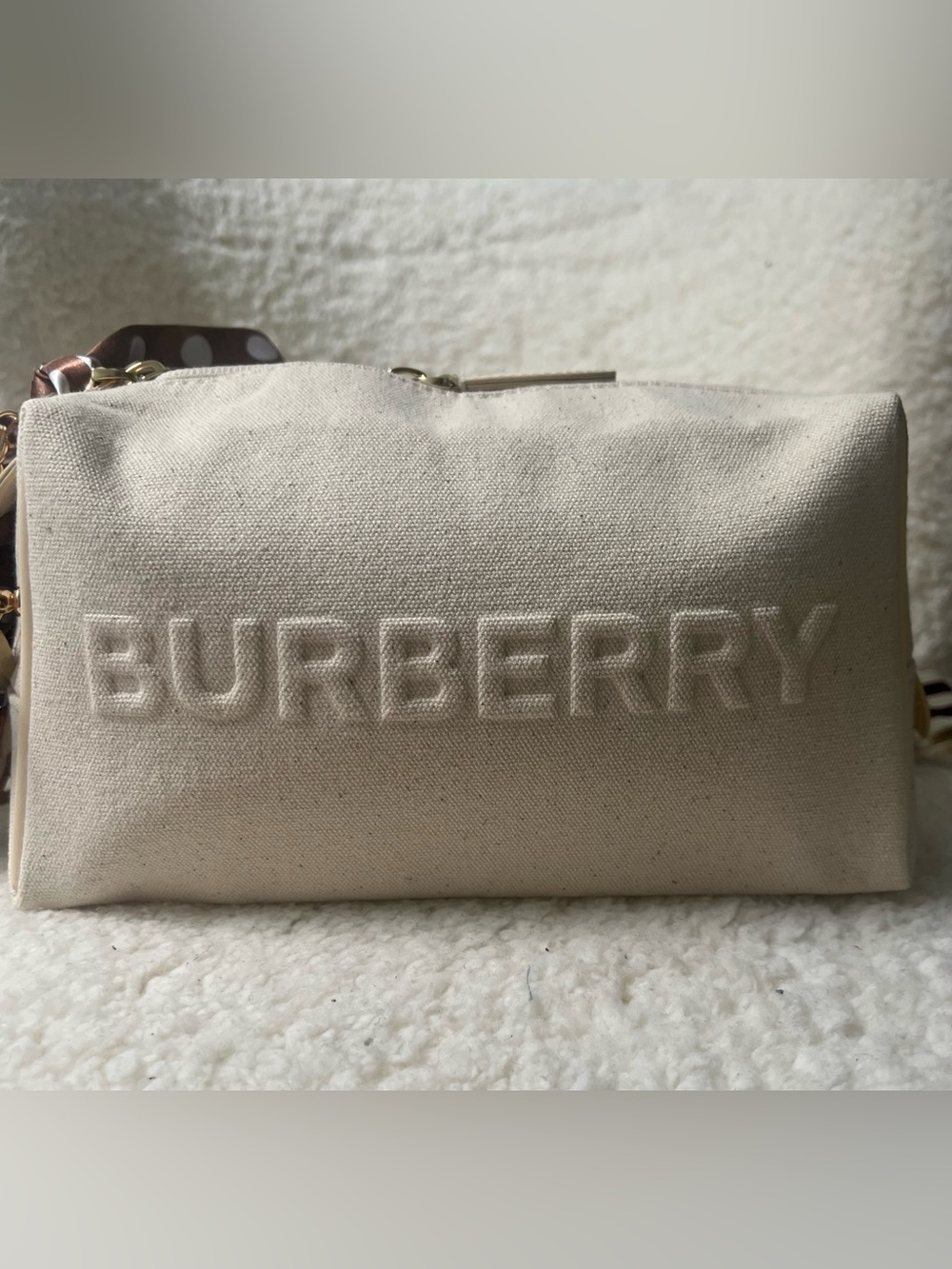 Burberry Cream Embossed Canvas Beauty Pouch Upcycled to Crossbody Purse - Picture 2 of 9